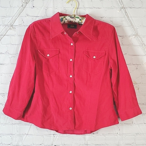 Route 66 Tops - Vintage Y2K Route 66 Hot Pink Corduroy Western Pearl Snap Button Shirt Size Lrg